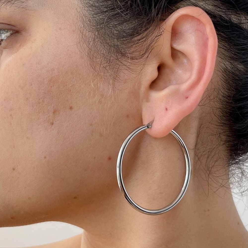 50 mm Silver Hoop Earrings Stainless Steel Earrings​​​​​​​​​​​​​​​​​​​​​​​